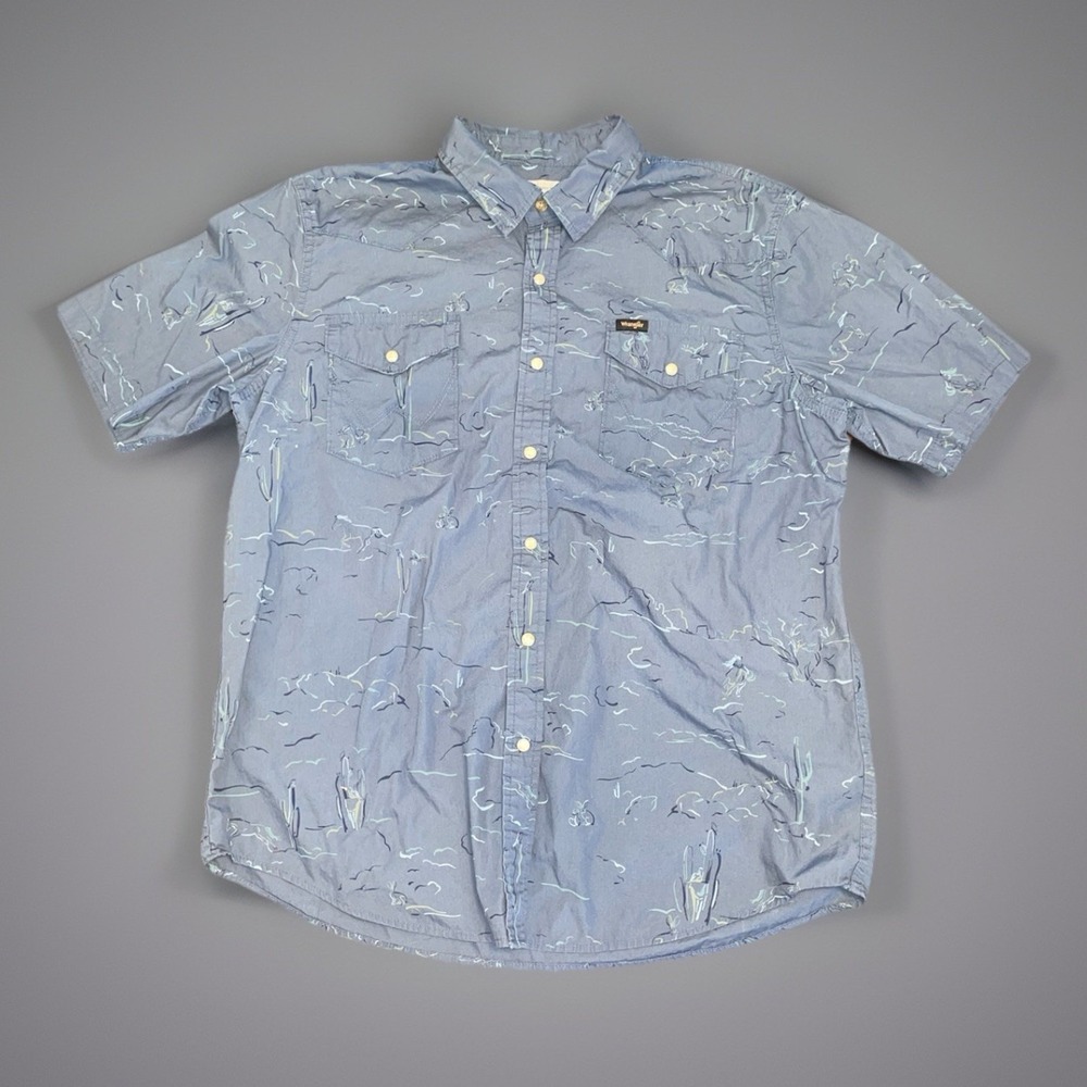 Wrangler Premium Short Sleeve Pattern Desert/Cactus Print Snap Button Size Large